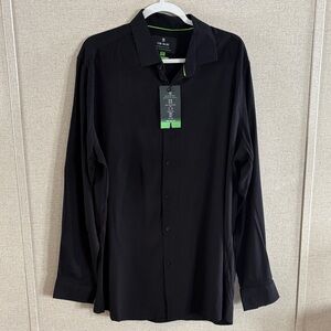 Tom Baine Performance Men Black Dress Shirt XXL Slim Fit 4 Way Stretch NWT